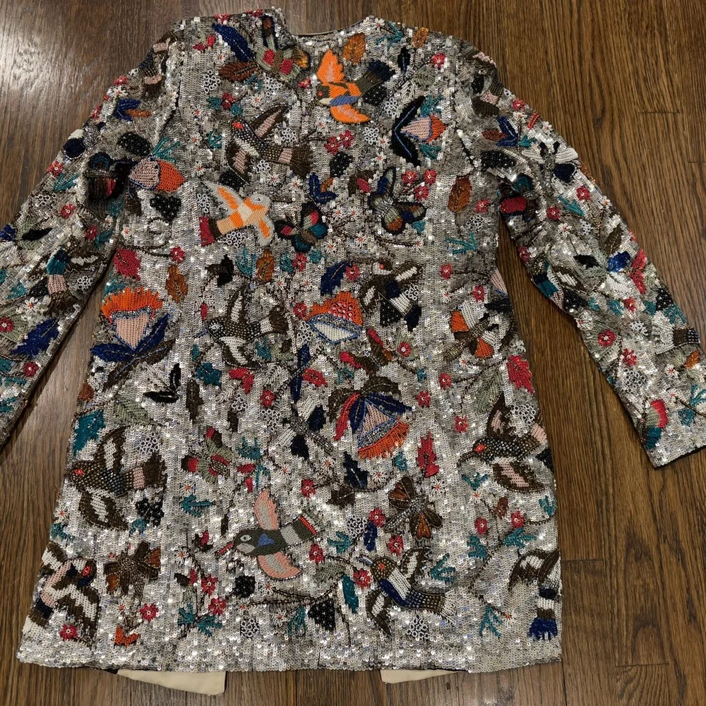 Alice + Olivia Rory Beaded Embellished Jacket Bird Long  Coat Size S $1095 - Picture 7 of 11
